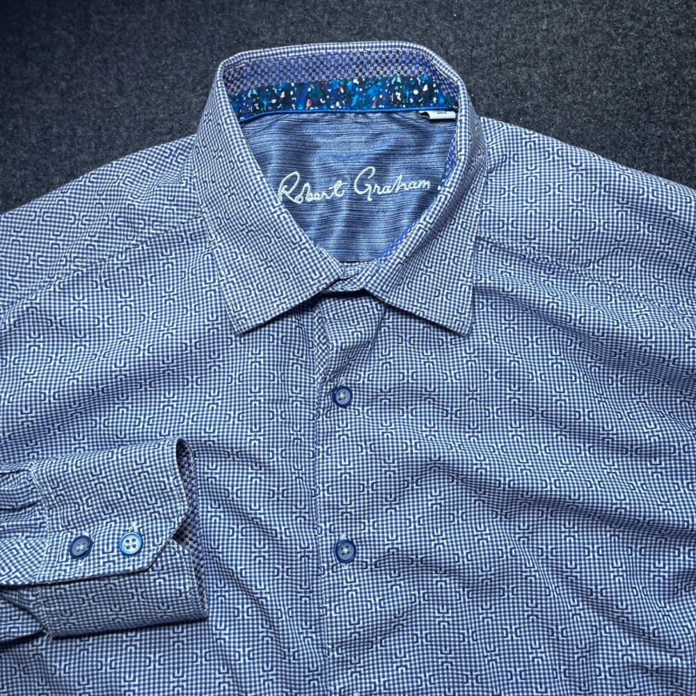 Robert Graham Button Down Mens S Blue Excellent Classic Fit Geometric Shirt